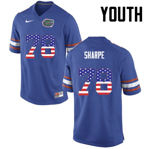 Florida Gators Youth #78 David Sharpe College Football USA Flag Fashion Blue